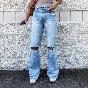 Destroyed Ripped High Waist flared Denim Jeans