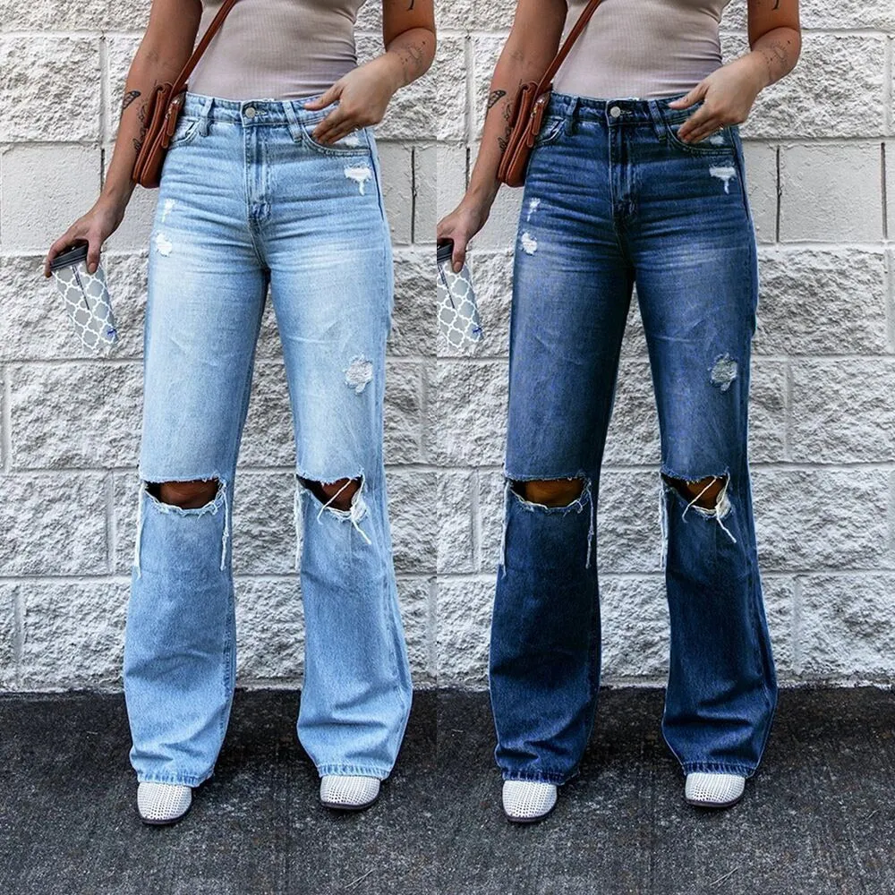 Destroyed Ripped High Waist flared Denim Jeans