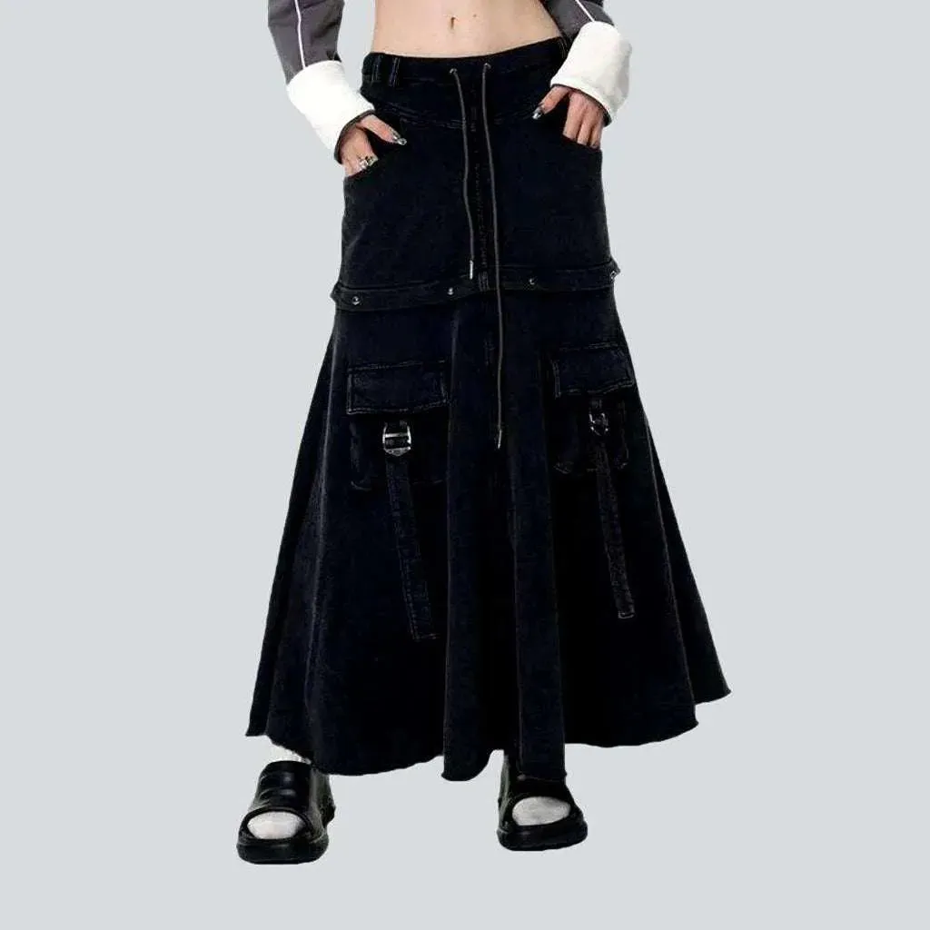 Detachable denim skirt with drawstrings