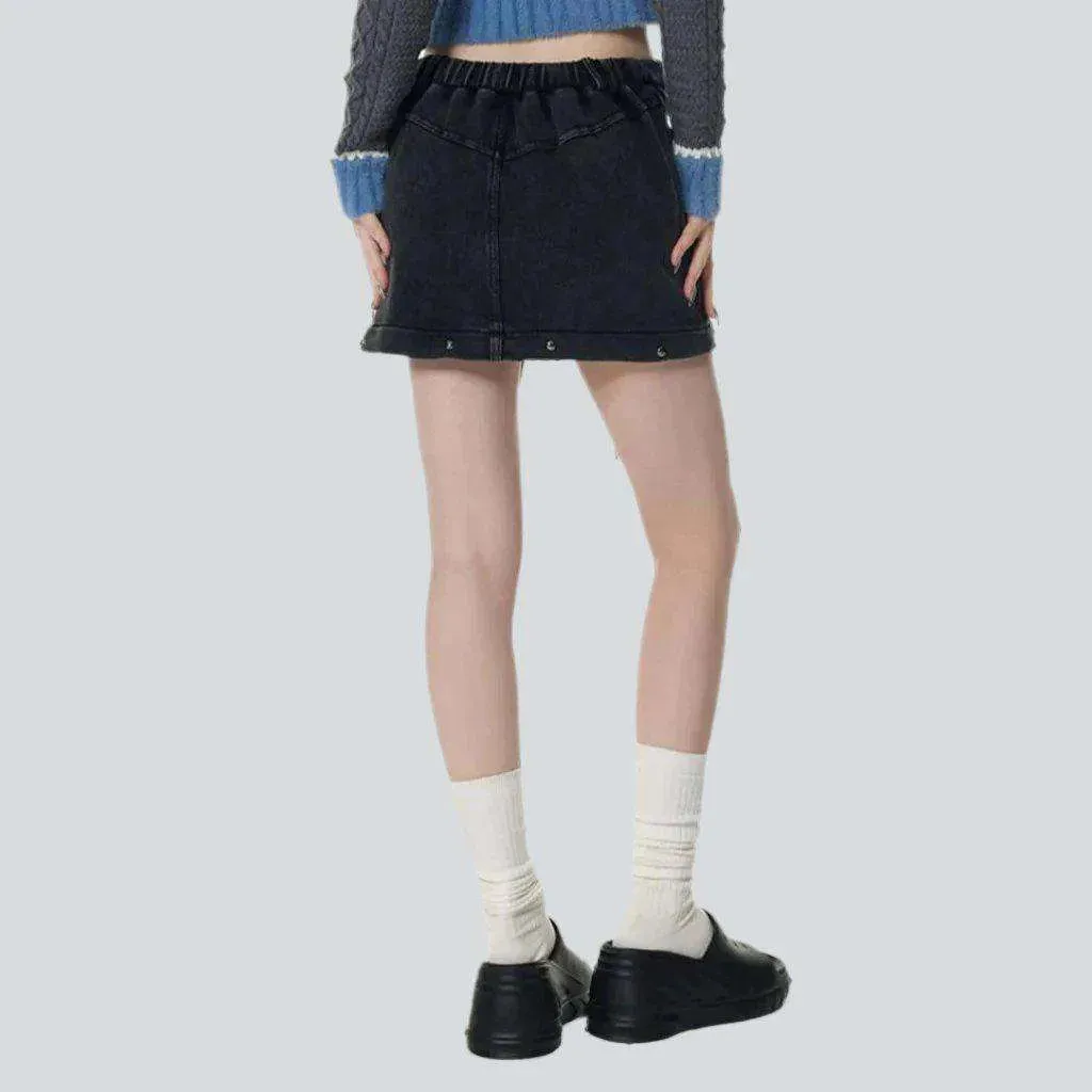 Detachable denim skirt with drawstrings