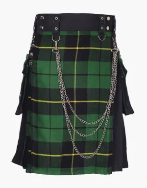 Detachable pockets and a hybrid hunter's kilt in black and white