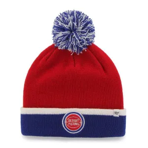 Detroit Pistons 47 Brand Red Blue Baraka Retro 1975 Cuff Poofball Beanie Hat Cap