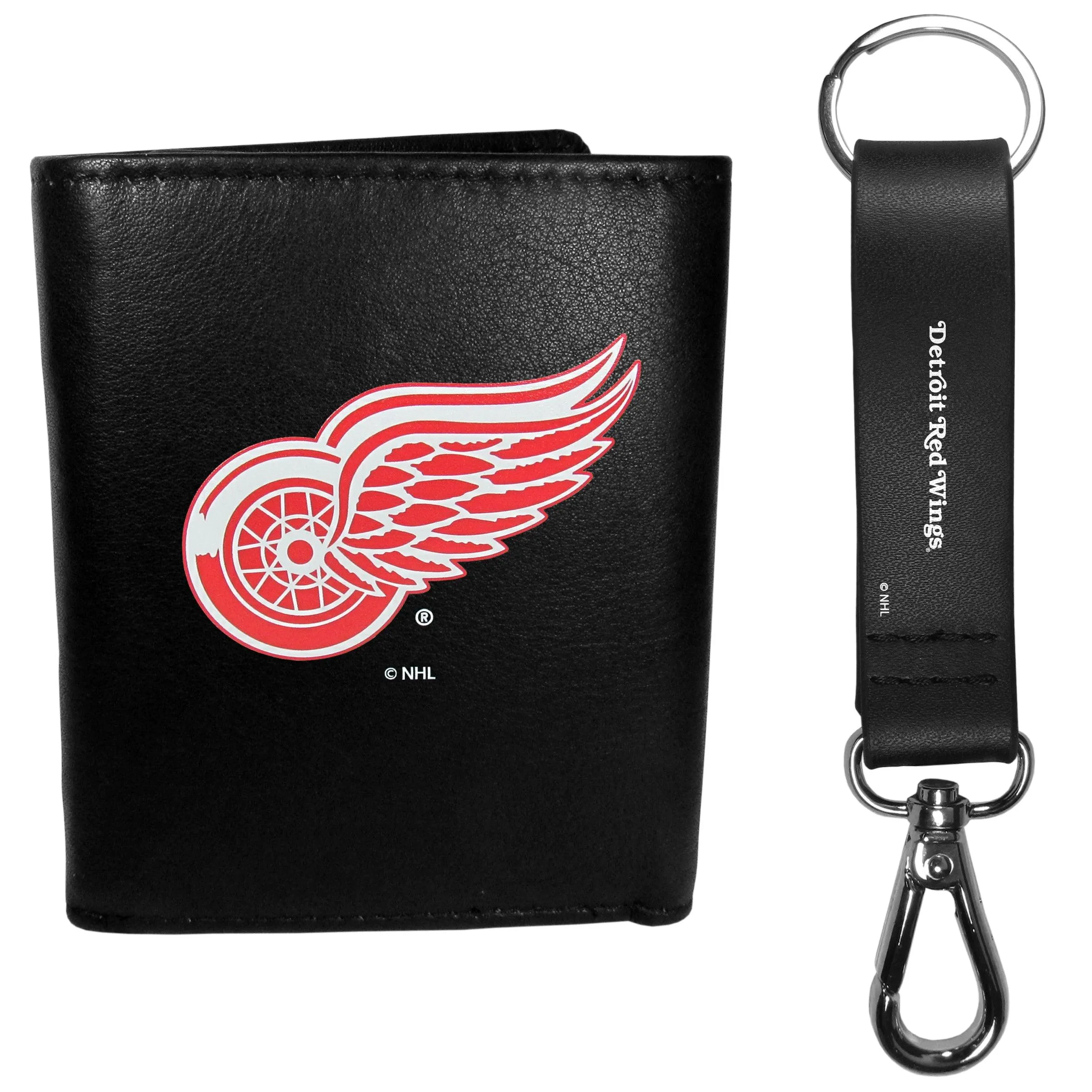 Detroit Red Wings Leather Tri-fold Wallet & Strap Key Chain