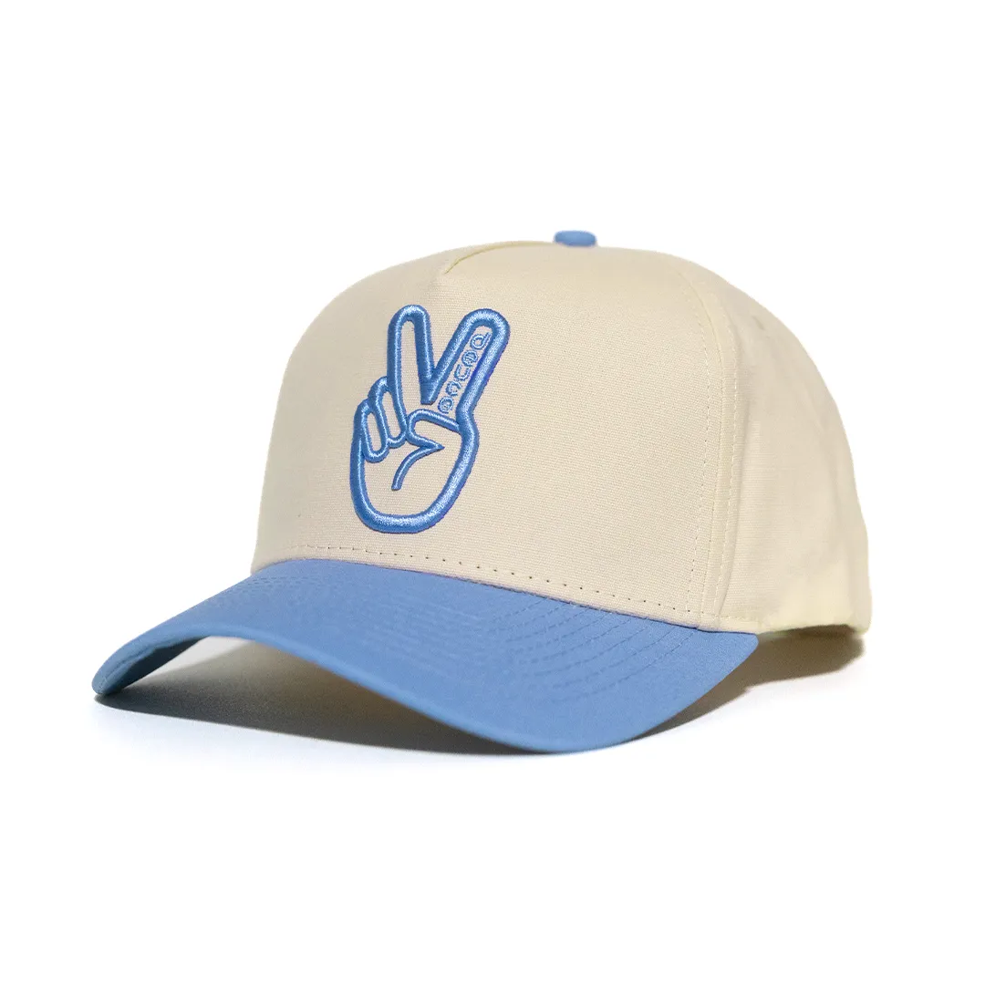 Deuce Peace Snapback Hat  | Off White/Carolina Blue