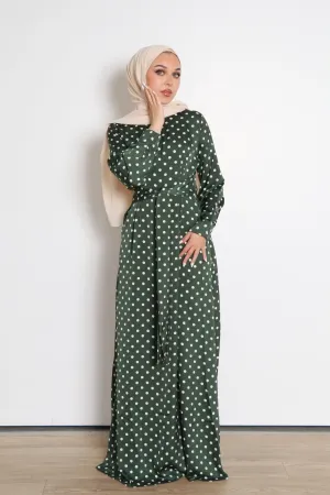 Devina Satin Floral Dress- Emerald Green