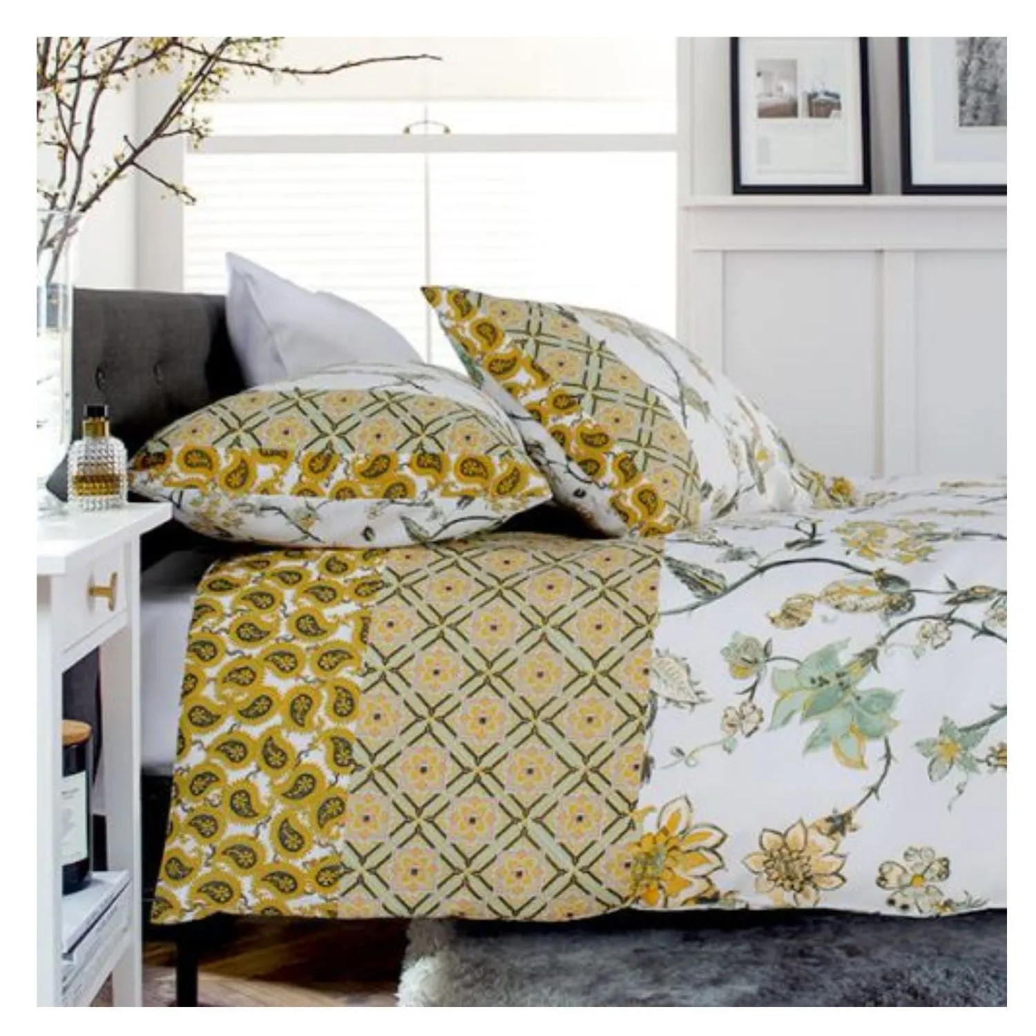 Deyongs Jacobean Double Duvet Set Sage and Gold