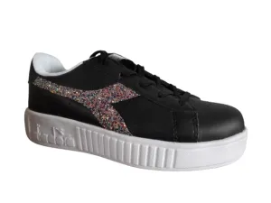 Diadora Black Glitter Logo Older Girls Sneakers