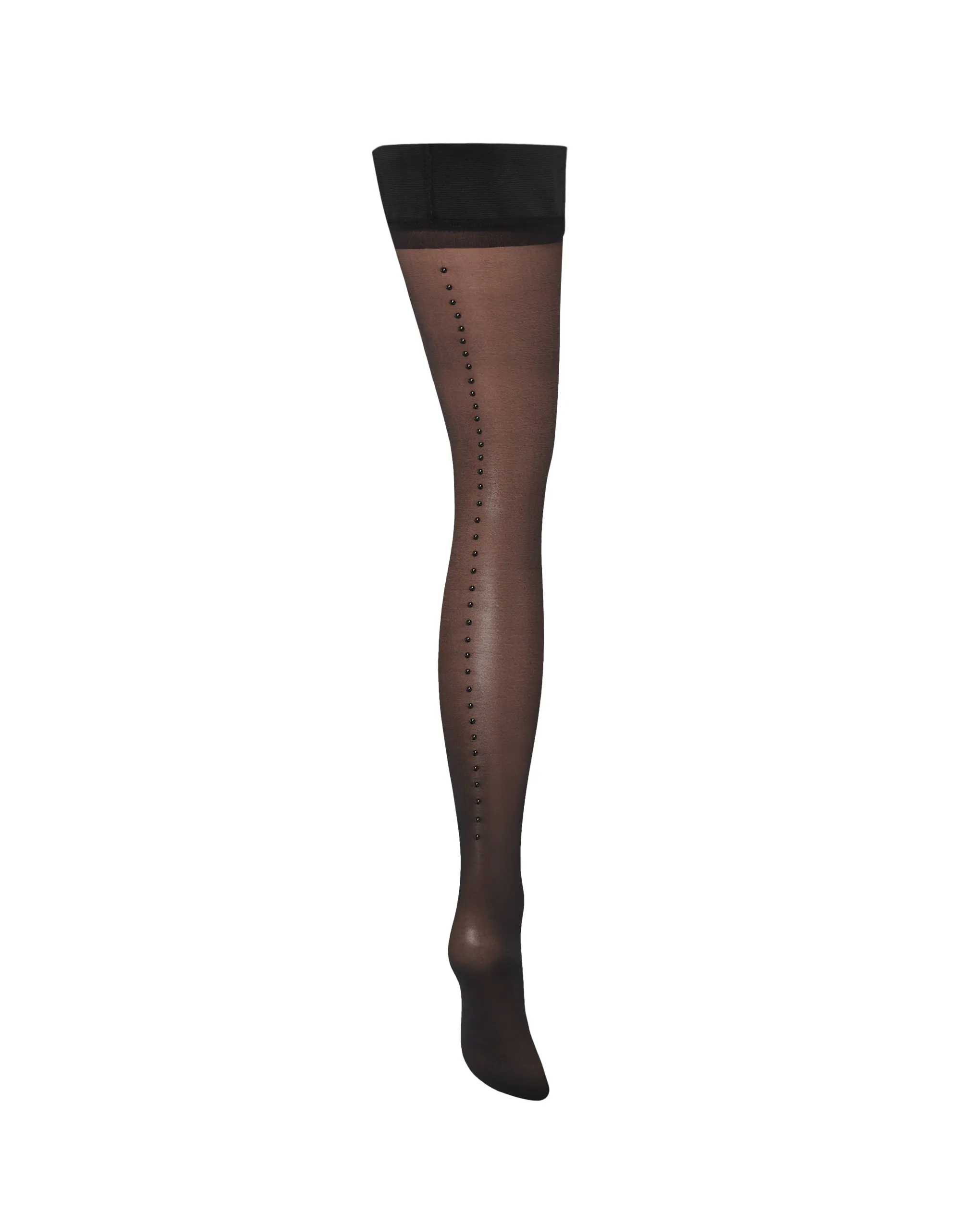 Diamante Back Seam Leg/Plain Top Stockings Black