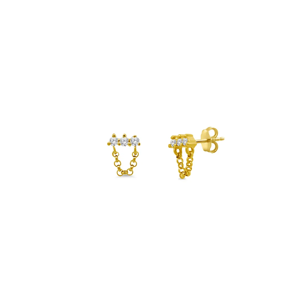 Diamond Bar Chain Dangle Stud