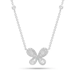 Diamond Butterfly Pendant on Cable Chain Necklace with Diamonds