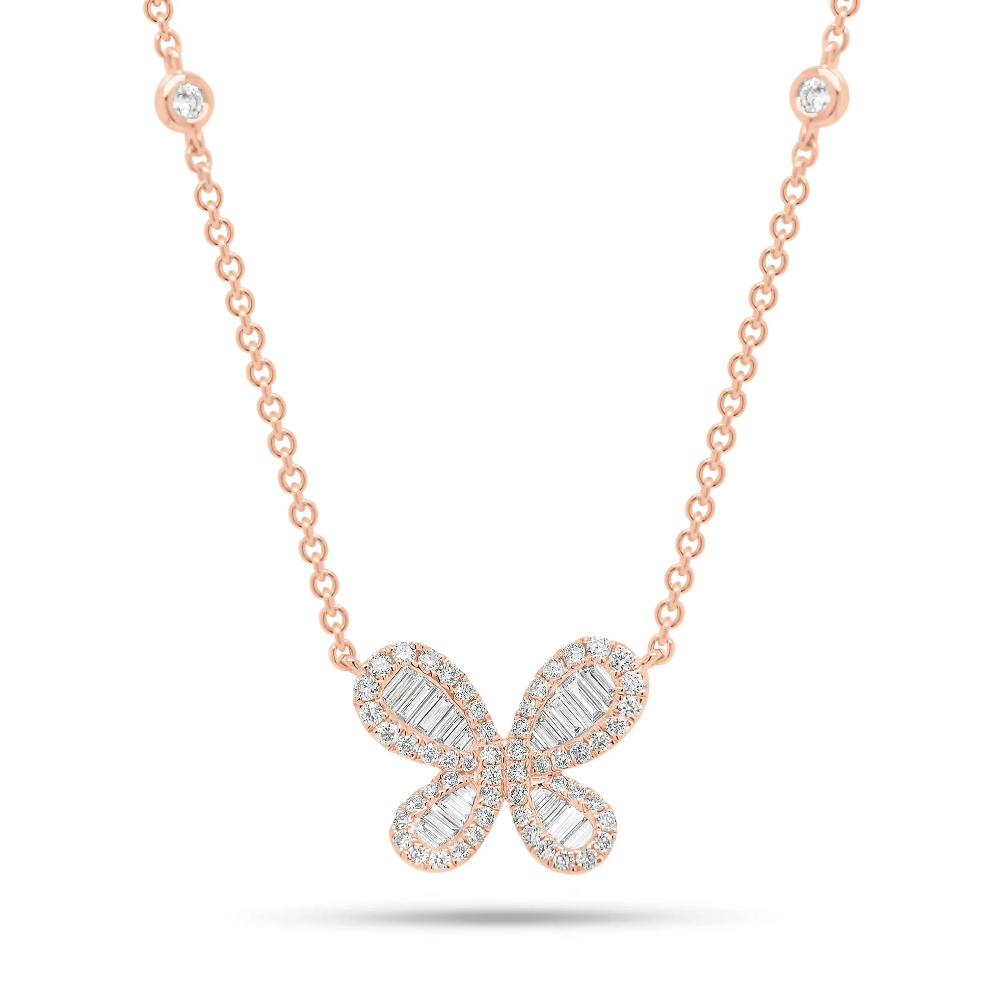 Diamond Butterfly Pendant on Cable Chain Necklace with Diamonds