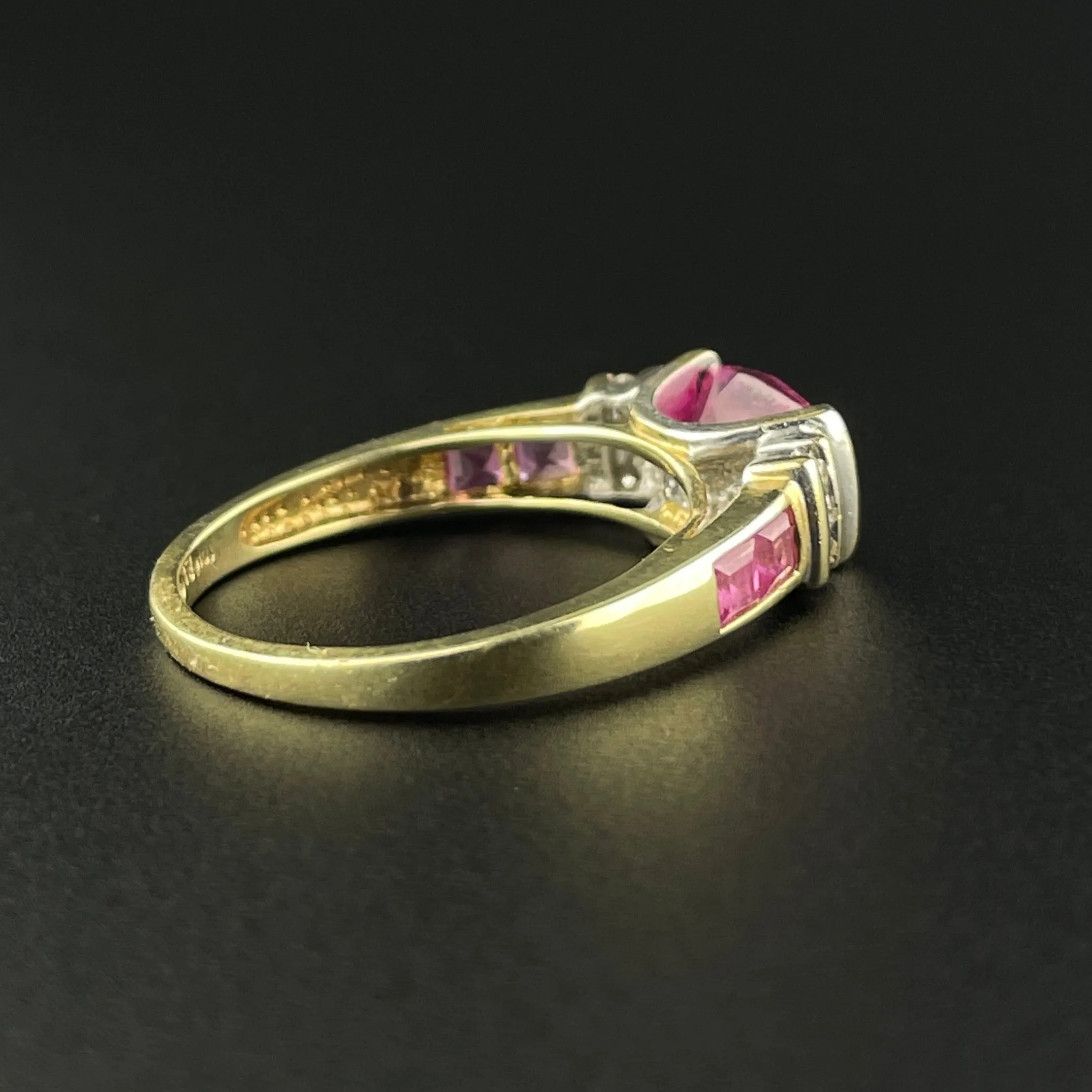 Diamond Checkerboard Cut Pink Sapphire 10K Gold Vintage Ring, Sz 6 3/4