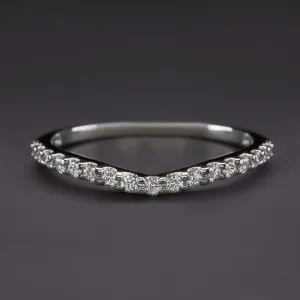 DIAMOND CONTOUR WEDDING BAND STACKING V RING NATURAL 14K WHITE GOLD CURVED ROUND