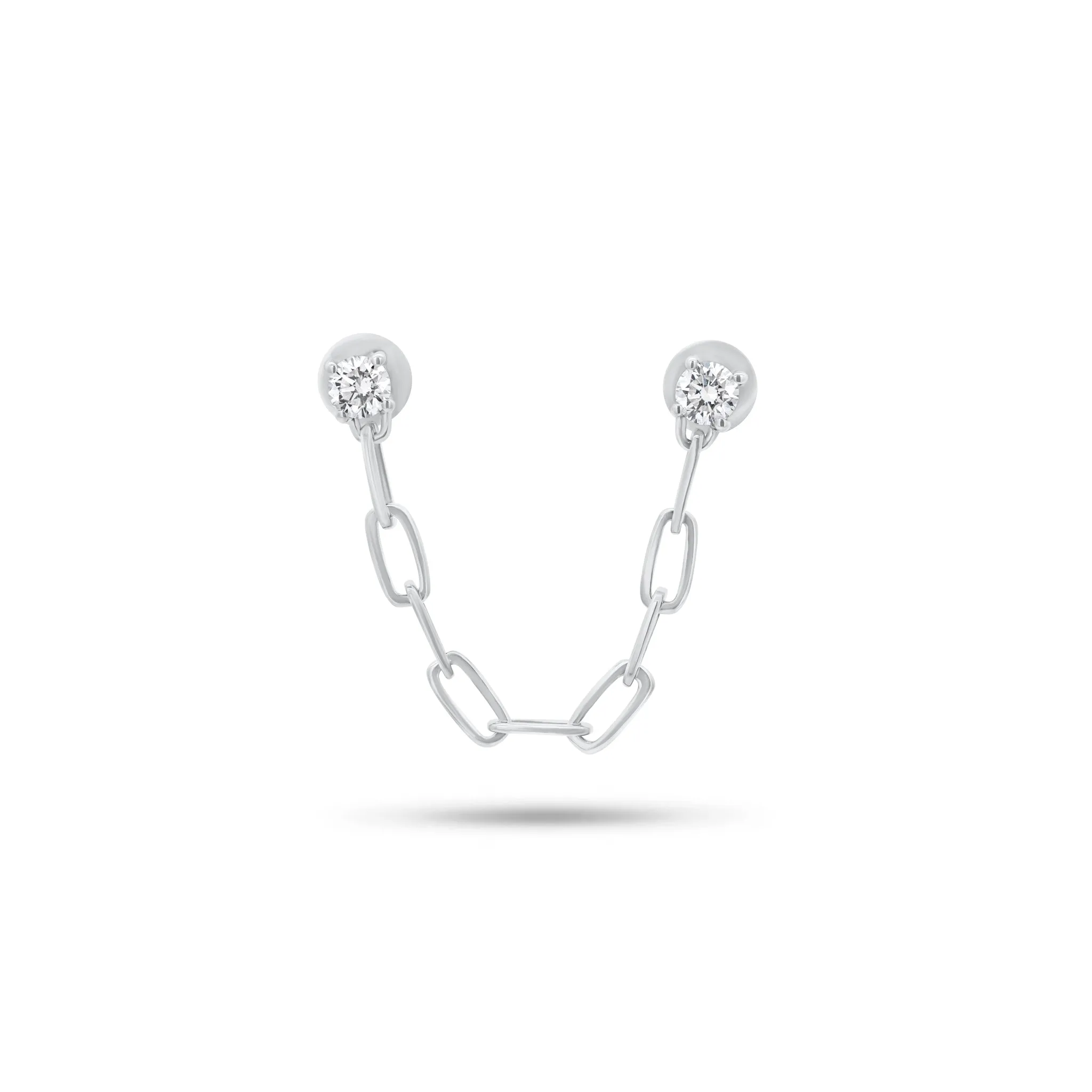 Diamond Double Stud Paperclip Chain Earring