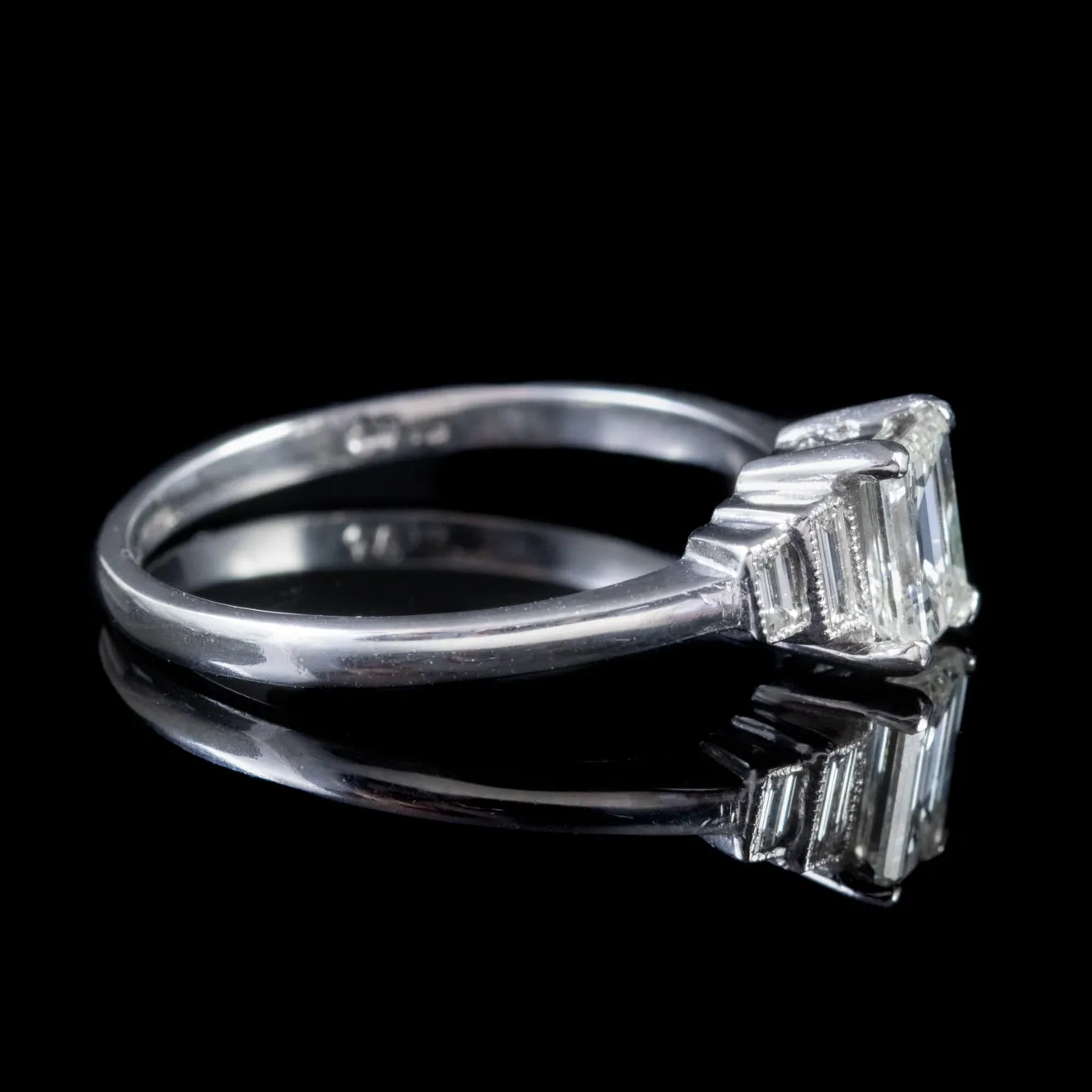 Diamond Engagement Ring Platinum 1Ct Emerald Cut Diamond Cert