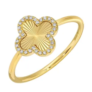 Diamond Halo Fluted Clover Ring