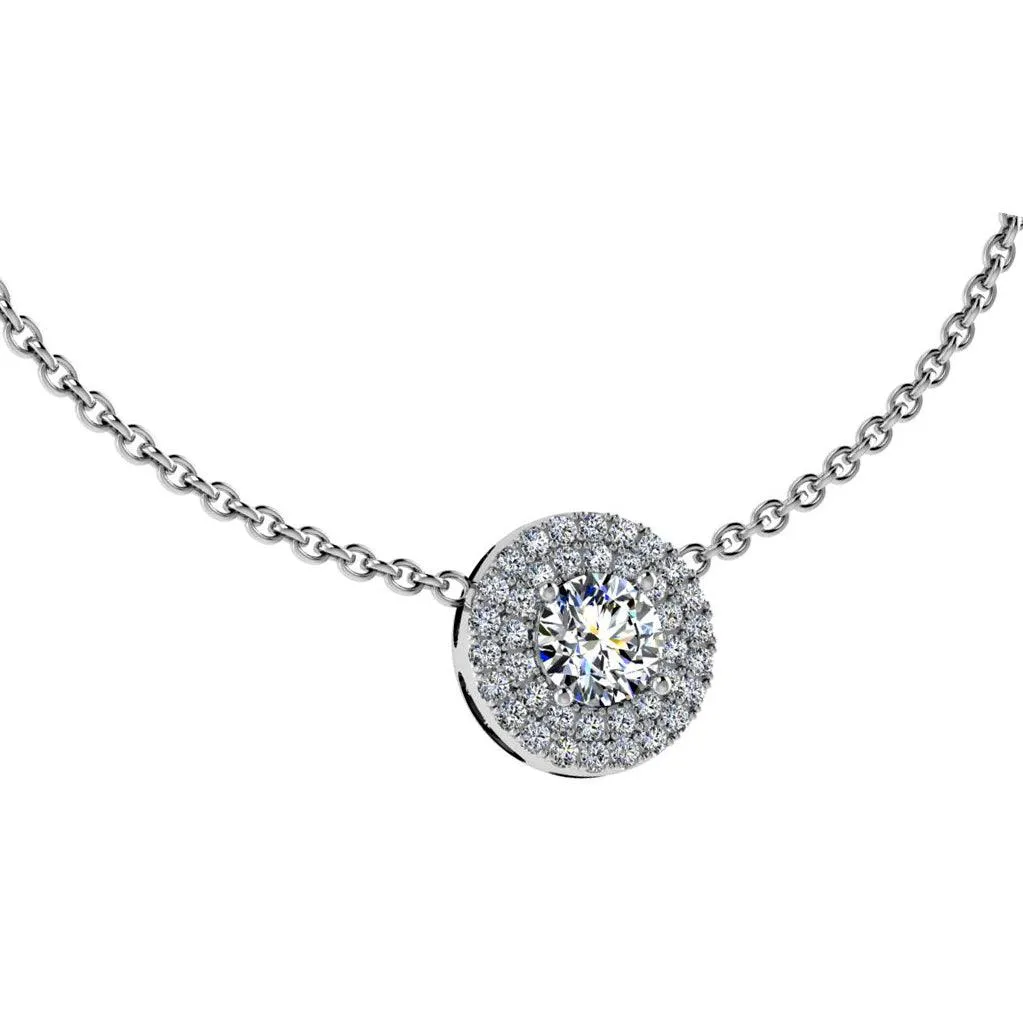 Diamond Halo Necklace Yellow Gold