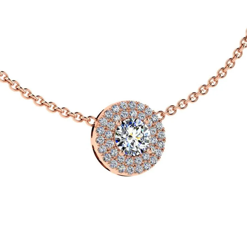 Diamond Halo Necklace Yellow Gold