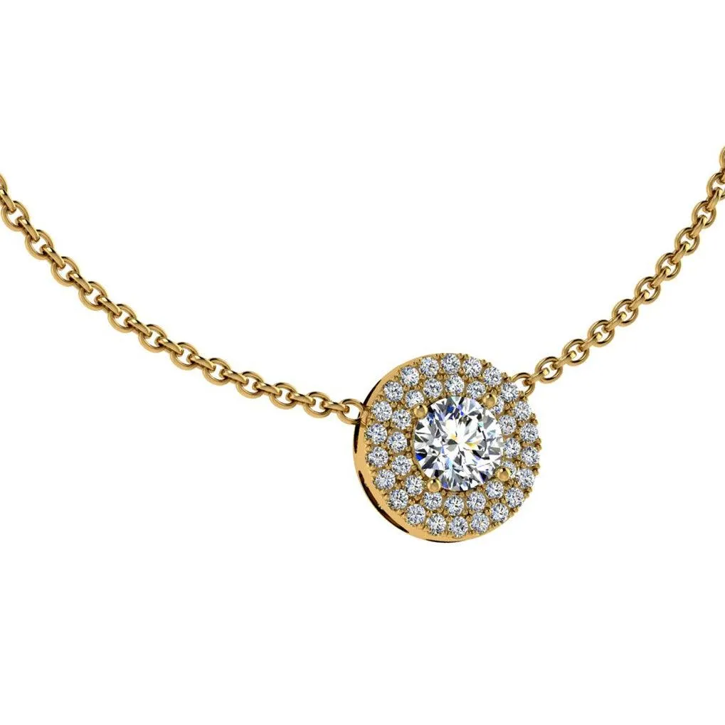 Diamond Halo Necklace Yellow Gold