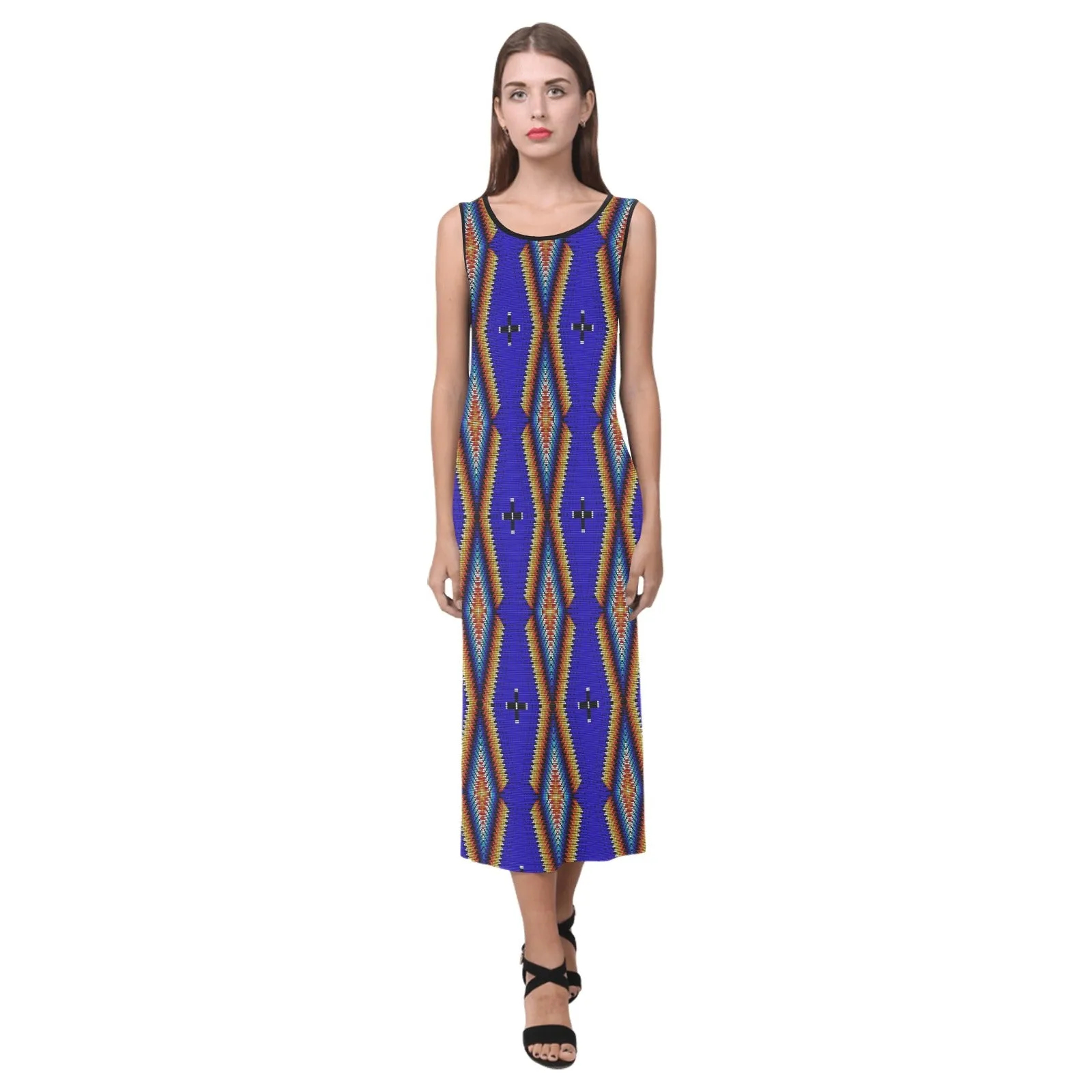 Diamond in the Bluff Blue Phaedra Sleeveless Open Fork Long Dress