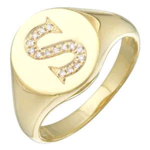 Diamond Initial Signet Ring