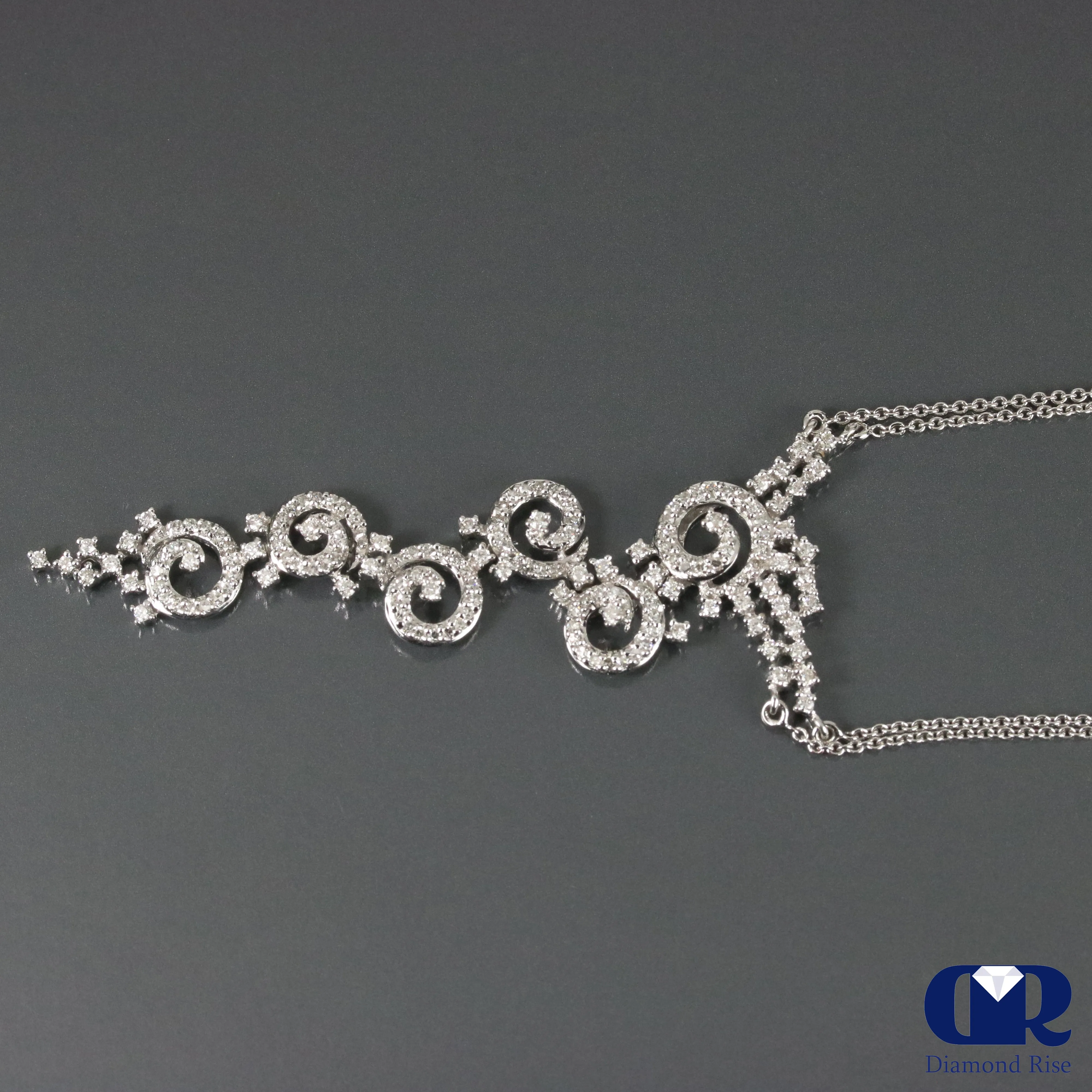 Diamond Necklace In 18K White Gold With Double Row 15" Cable Chain