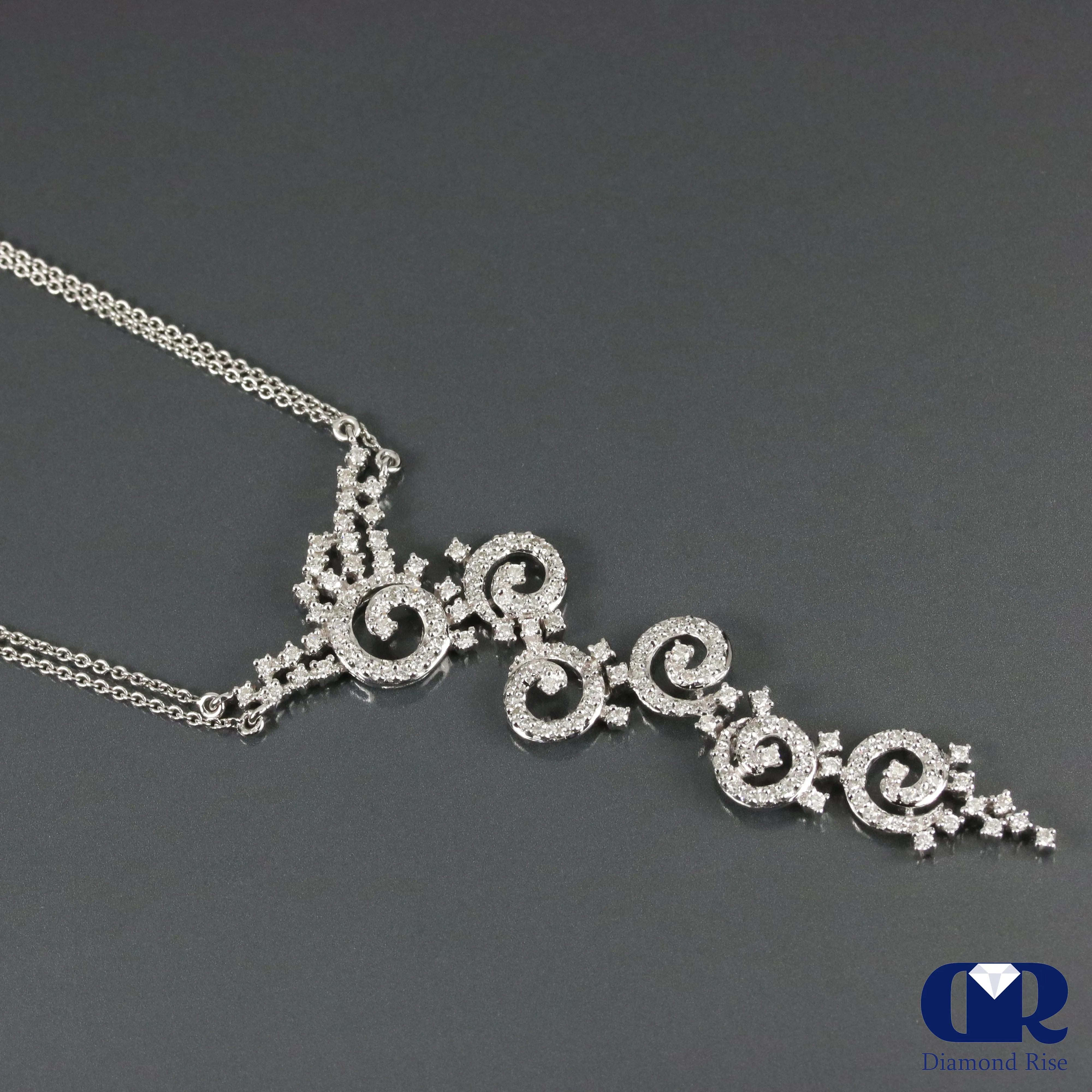 Diamond Necklace In 18K White Gold With Double Row 15" Cable Chain