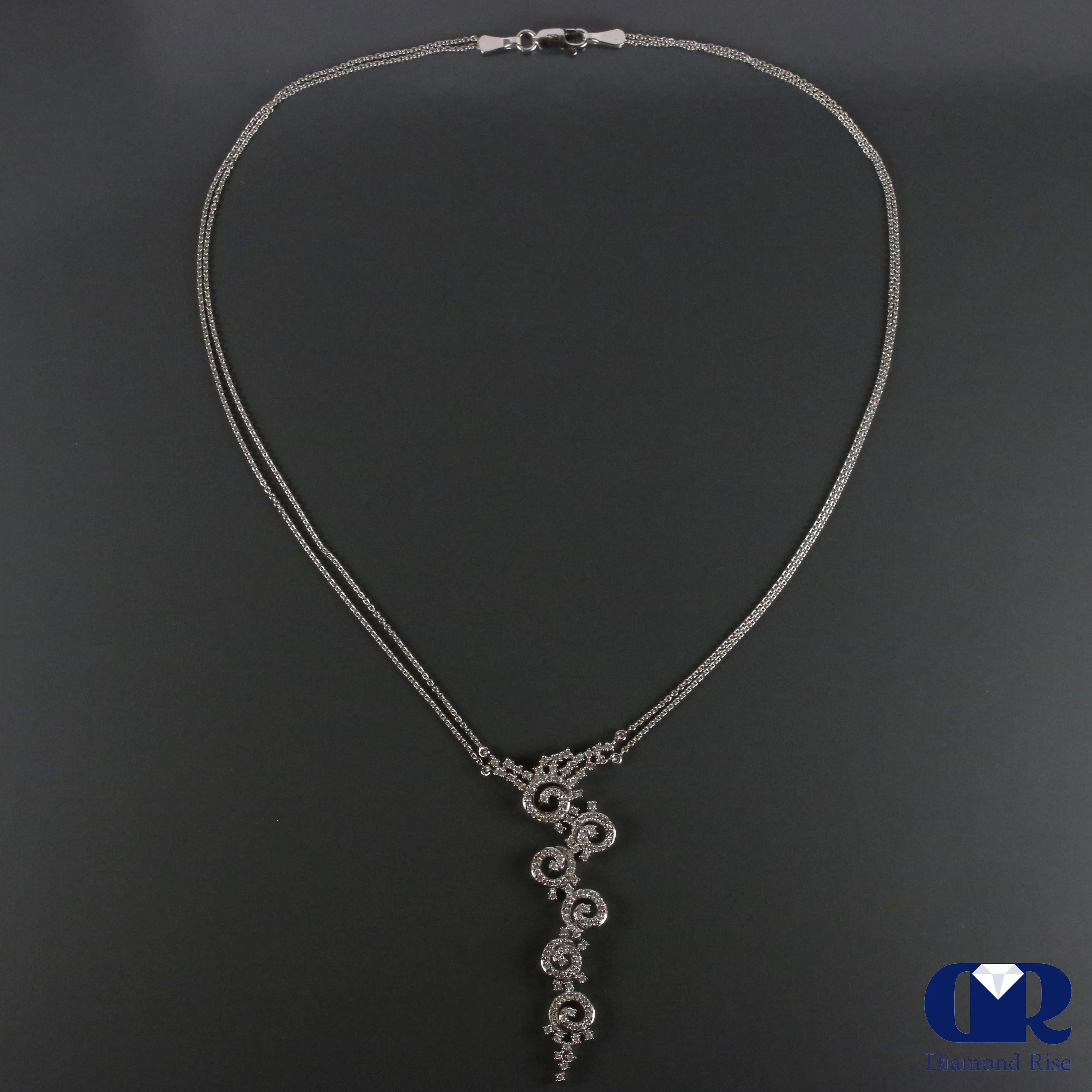 Diamond Necklace In 18K White Gold With Double Row 15" Cable Chain