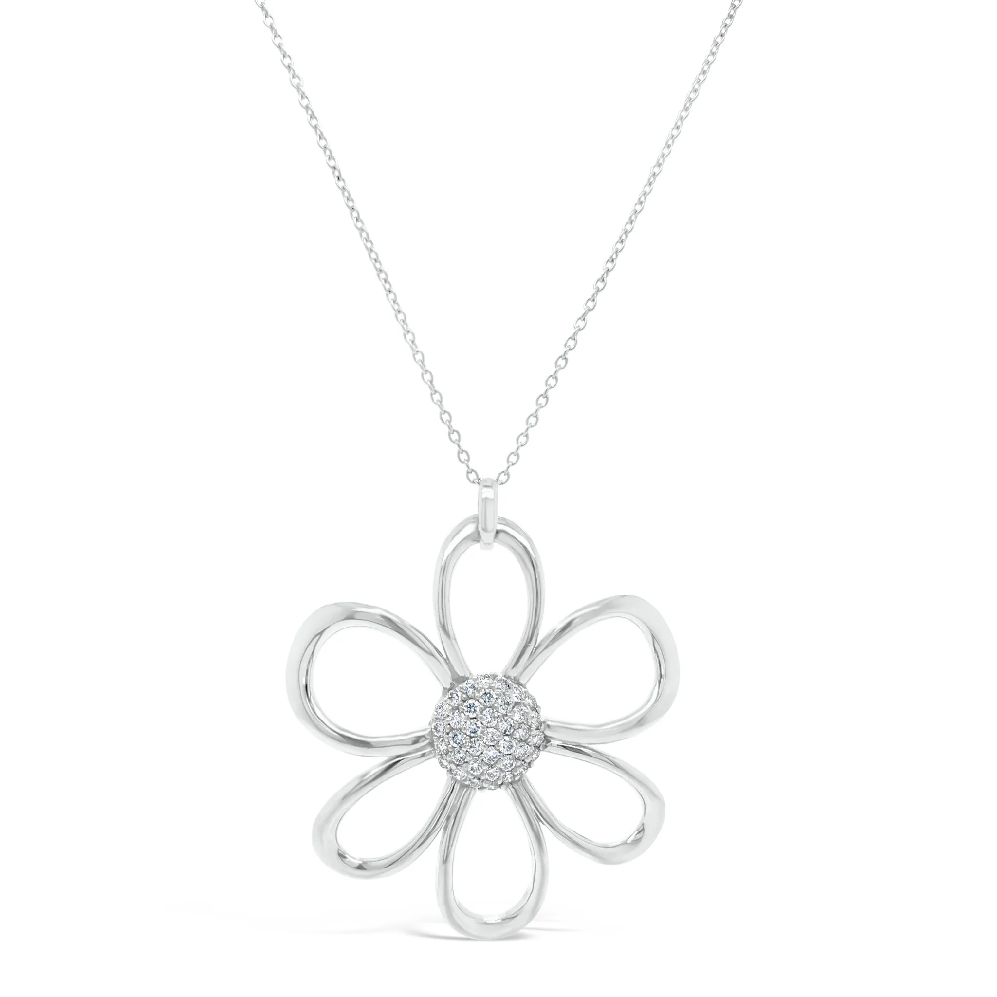 Diamond Open Daisy Pendant Necklace