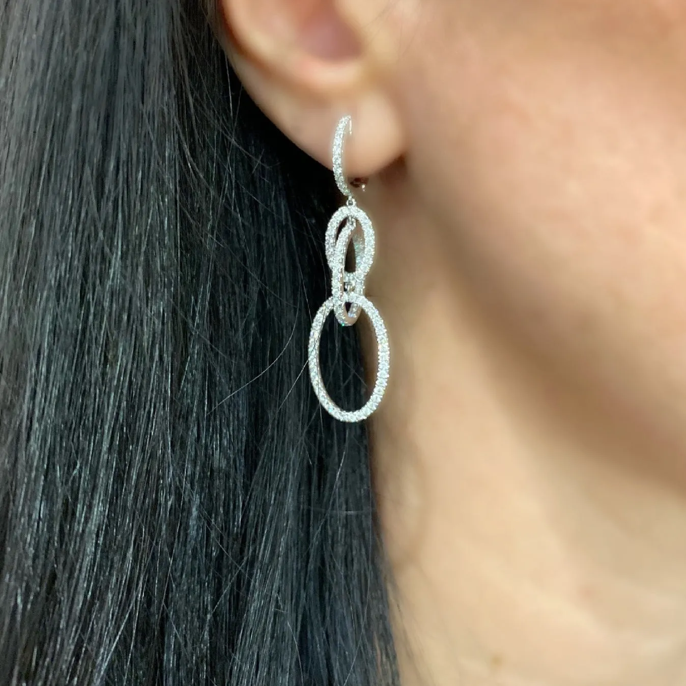 Diamond Oval Dangle Earrings