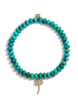 Diamond Palm Tree on Turquoise Beaded Bracelet