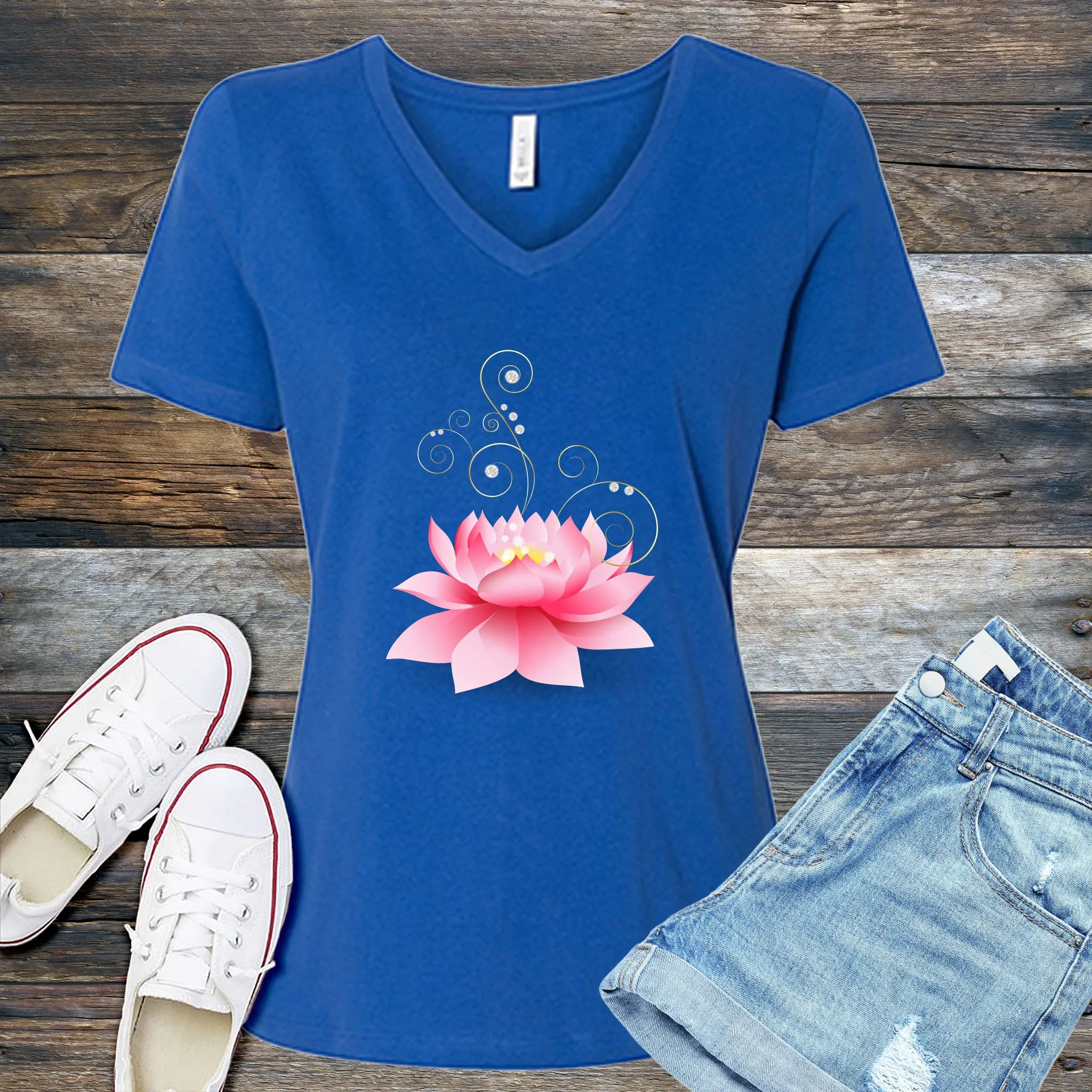 Diamond Pink Lotus V-Neck