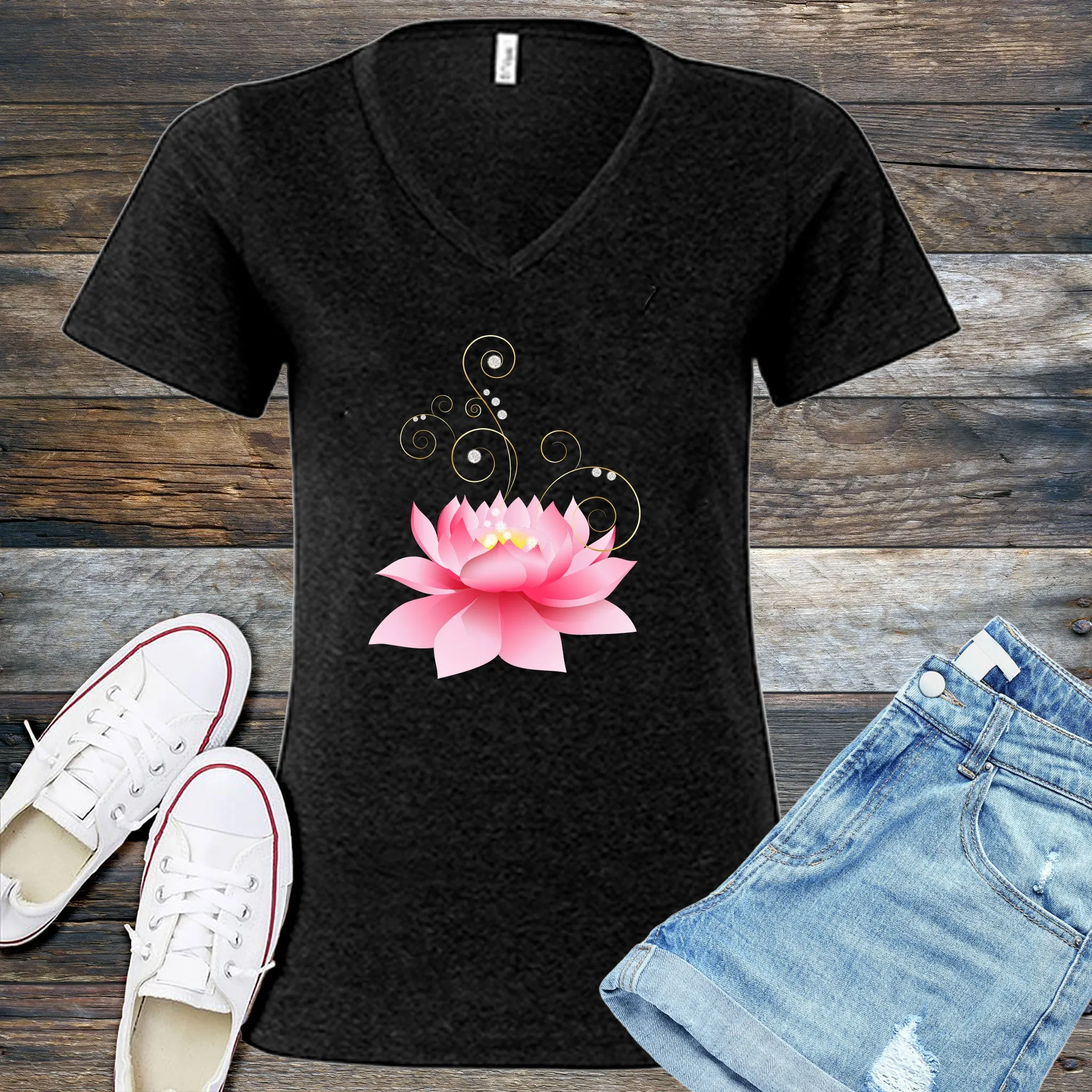 Diamond Pink Lotus V-Neck