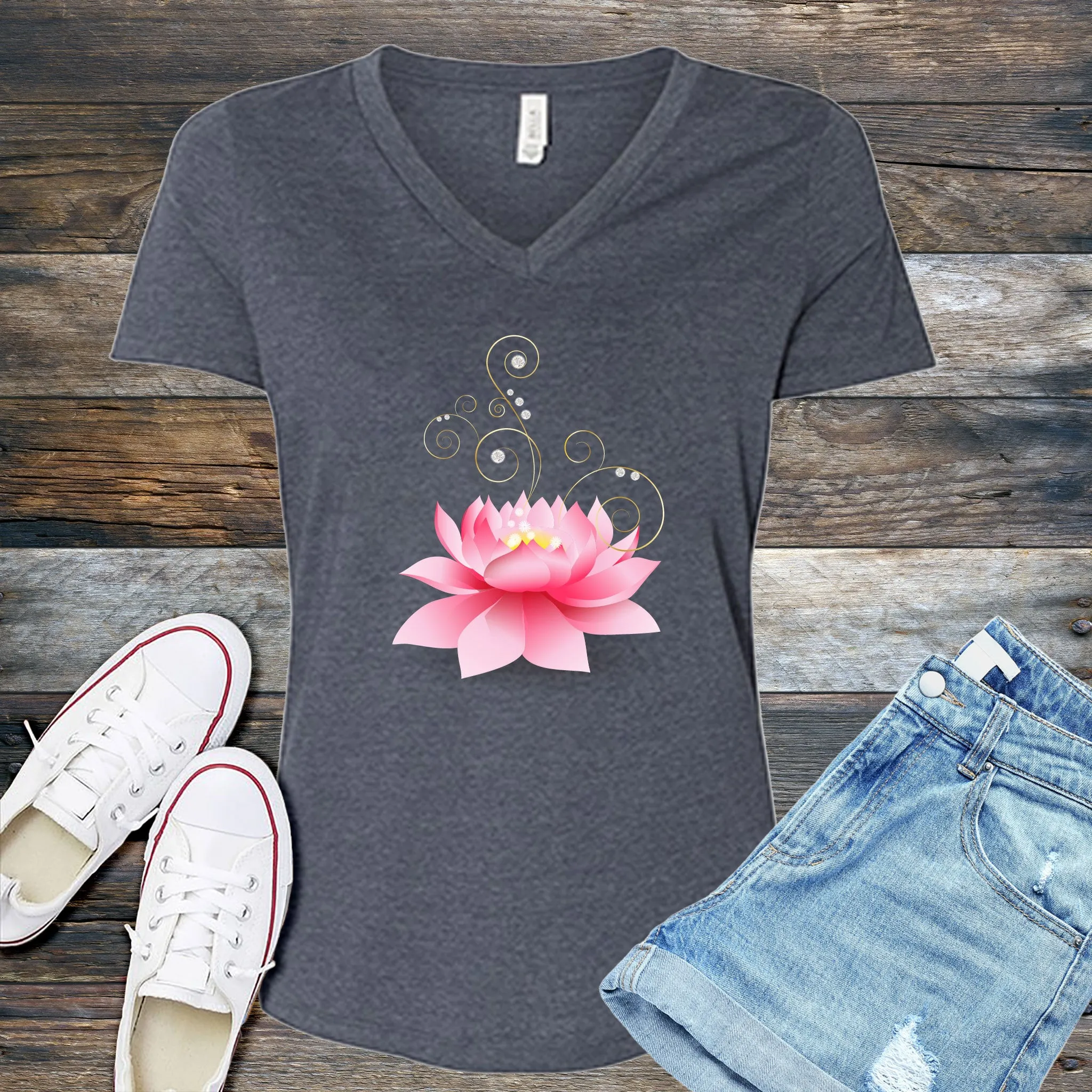 Diamond Pink Lotus V-Neck