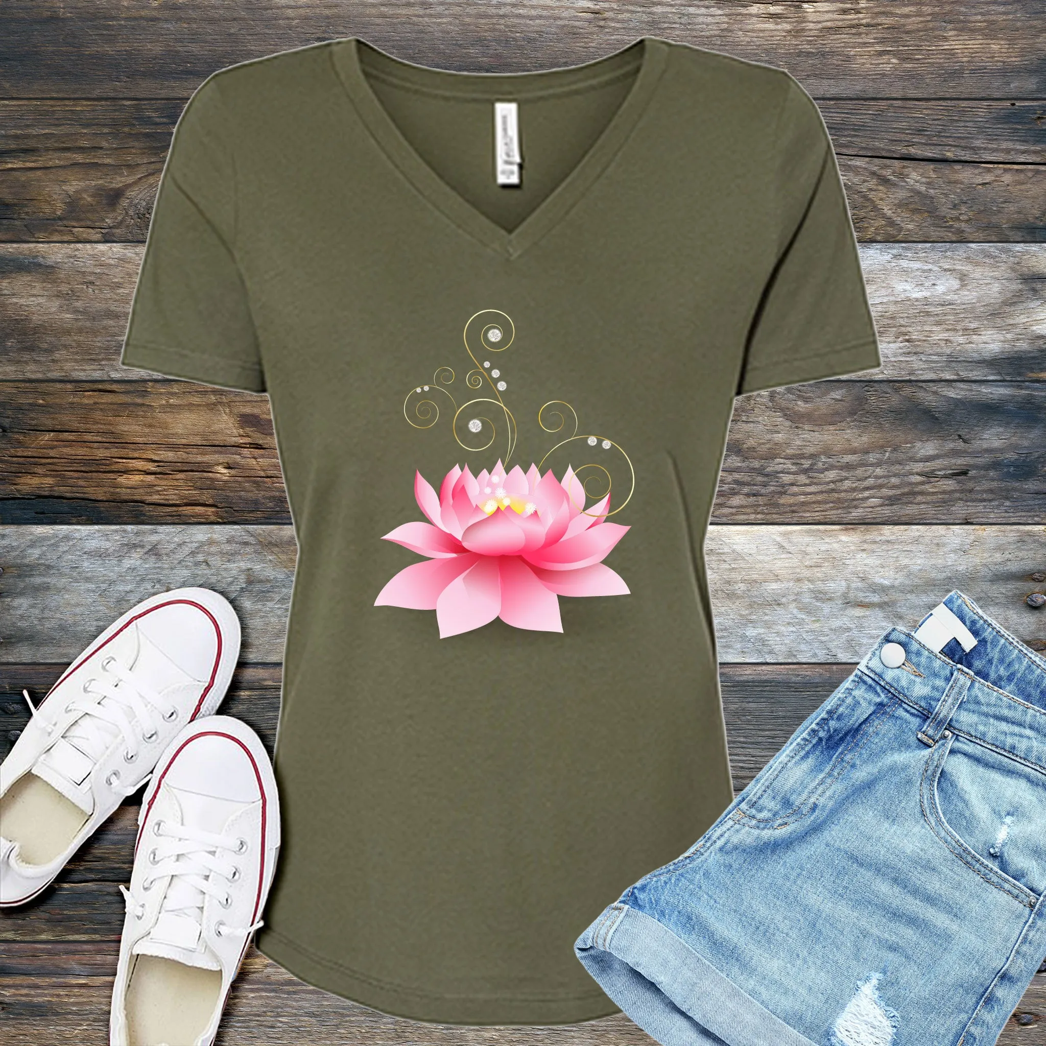 Diamond Pink Lotus V-Neck