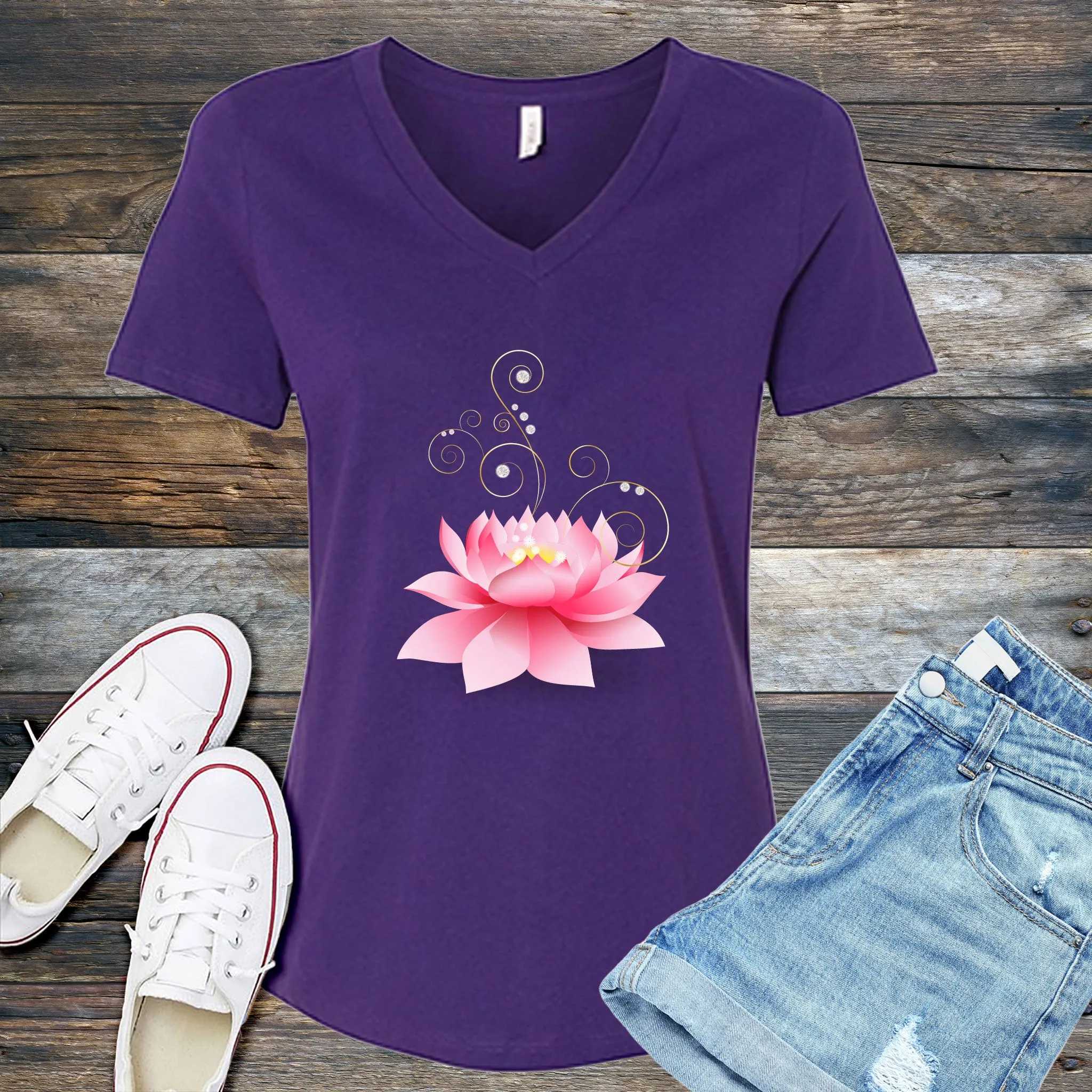 Diamond Pink Lotus V-Neck