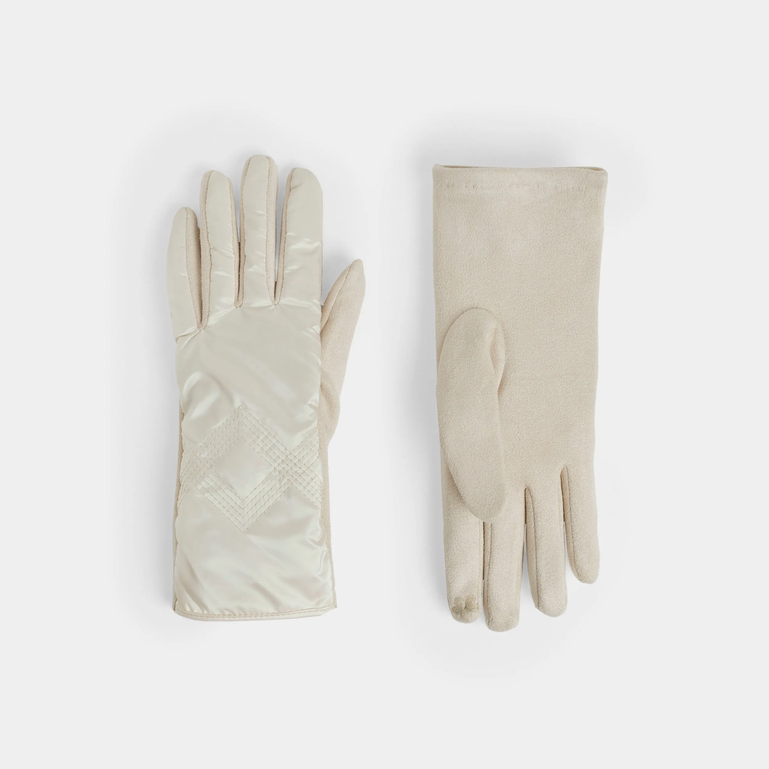 Diamond Puffer Touchscreen Gloves - White