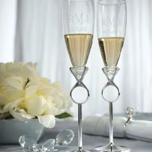 Diamond Ring Engagement or Wedding Champagne Glasses