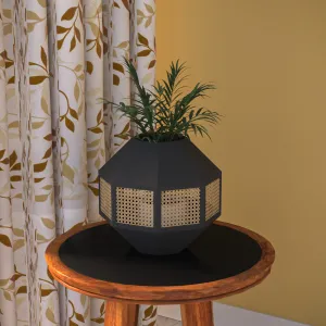 Diamond Shaped Wooden Handmade Dark Black Flowerpot for Home