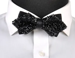 Diamond Tip Black Crystal Bow Tie