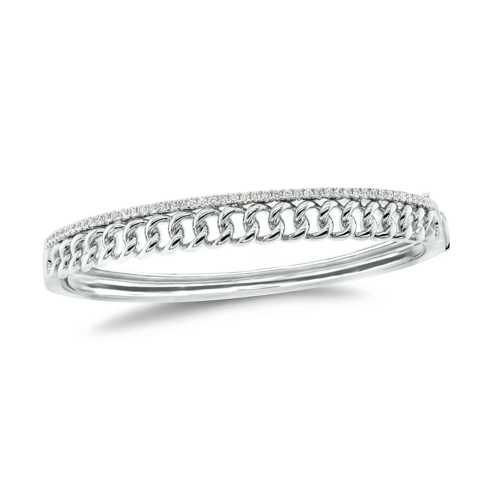 Diamond Two-Tone Curb Chain Bangle Bracelet