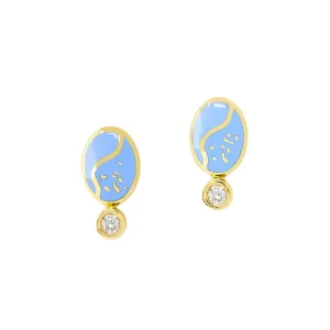 Diamond, Yellow Gold & Blue Enamel Earrings - "Chime of Memories"