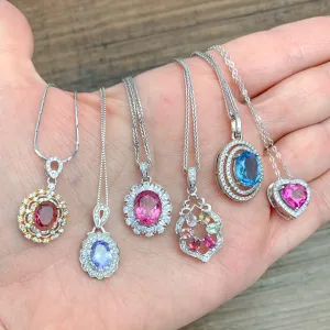 Diamonds & Gems in Silver Pendants