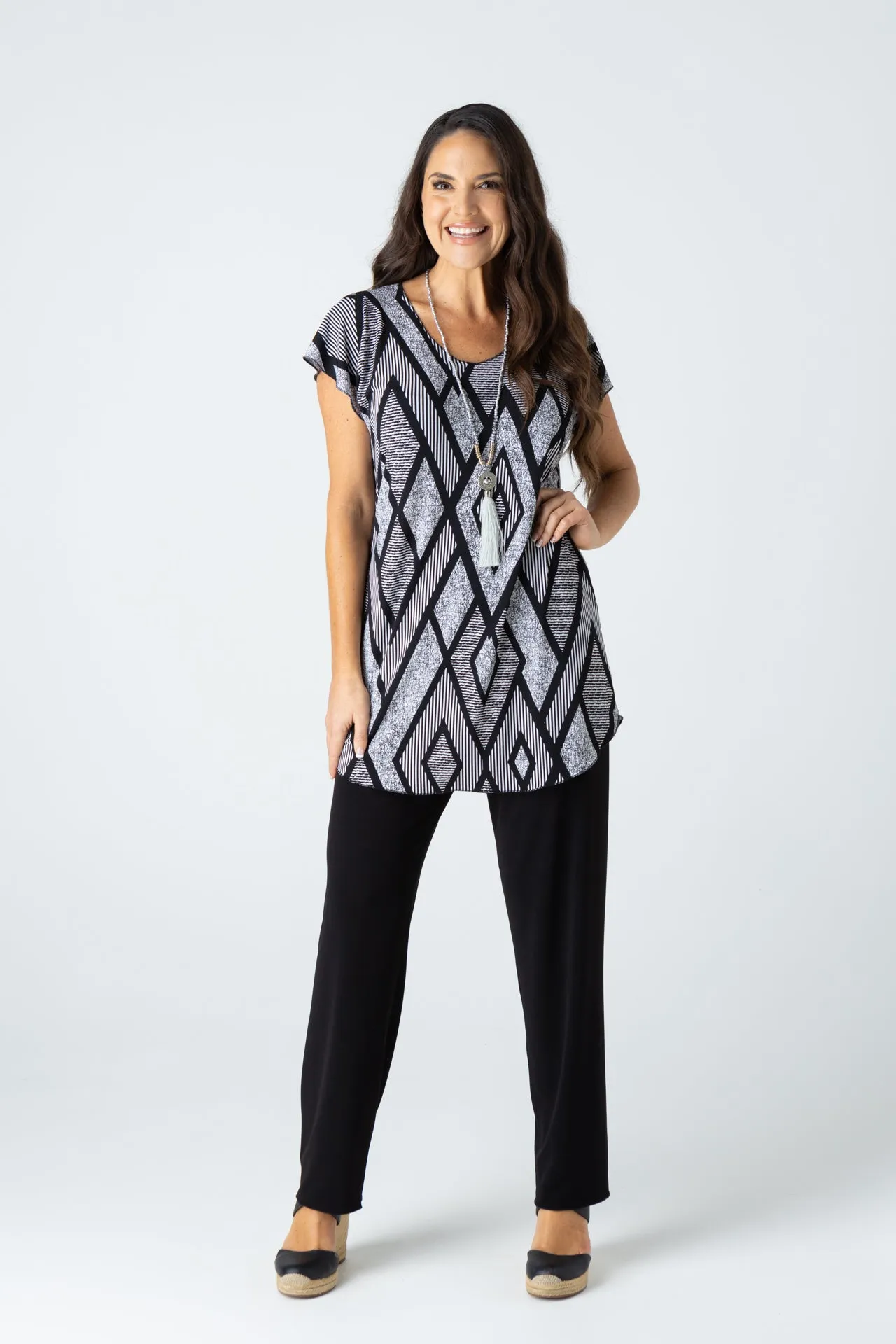 Diamonds Print Jersey Knit Tunic Top