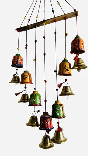 Diana Creations Decorative Hanging Bells, Multicoloured, Wooden Base