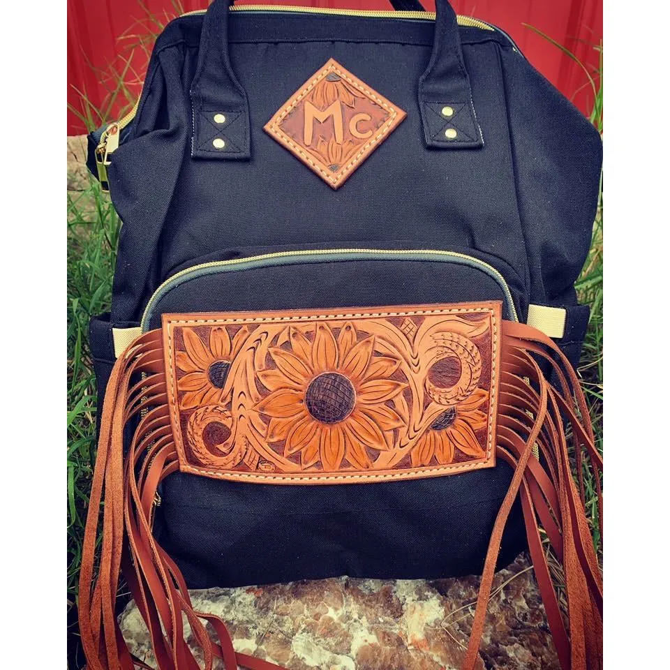 Diaper backpack with Custom patches and Long Fringe lo