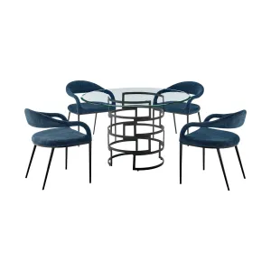 Diaz Morgan - Round Glass Dining Table Set - Matte Black