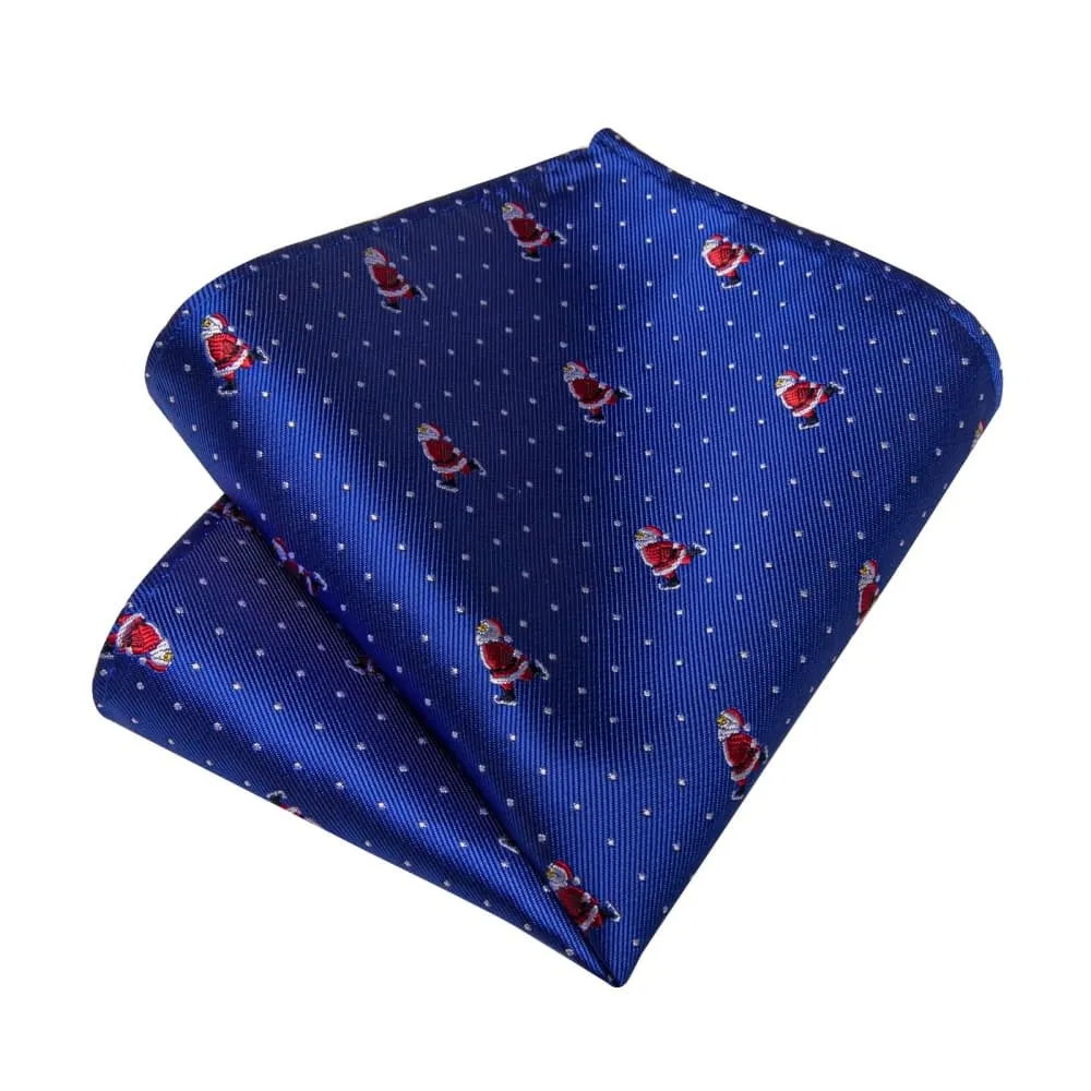 DiBanGu Blue Christmas Santa Claus Polka Dot Necktie Pocket Square Cufflinks Set