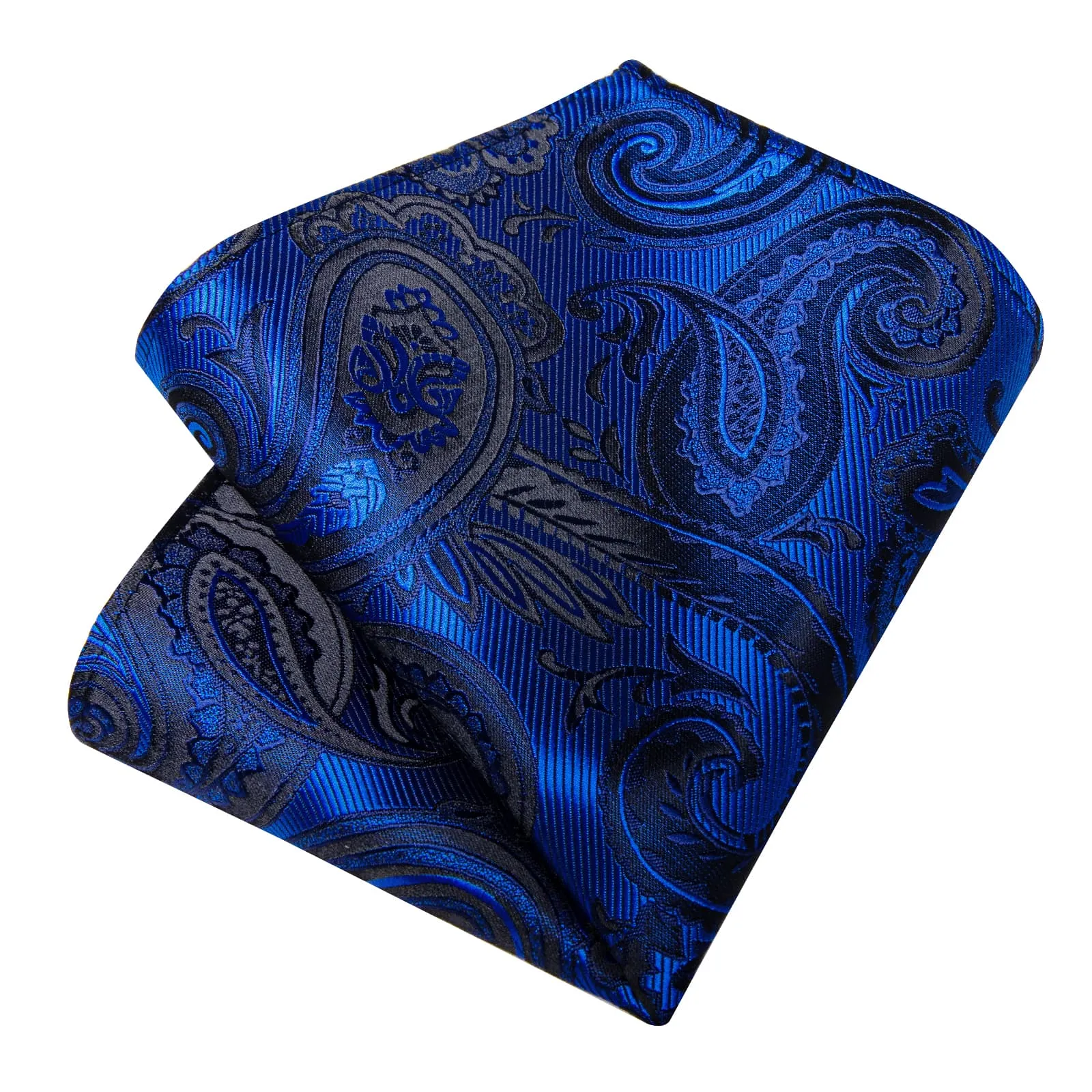 DiBanGu Dress Tie Navy Blue Floral Men's Silk Tie Handkerchief Cufflinks Set