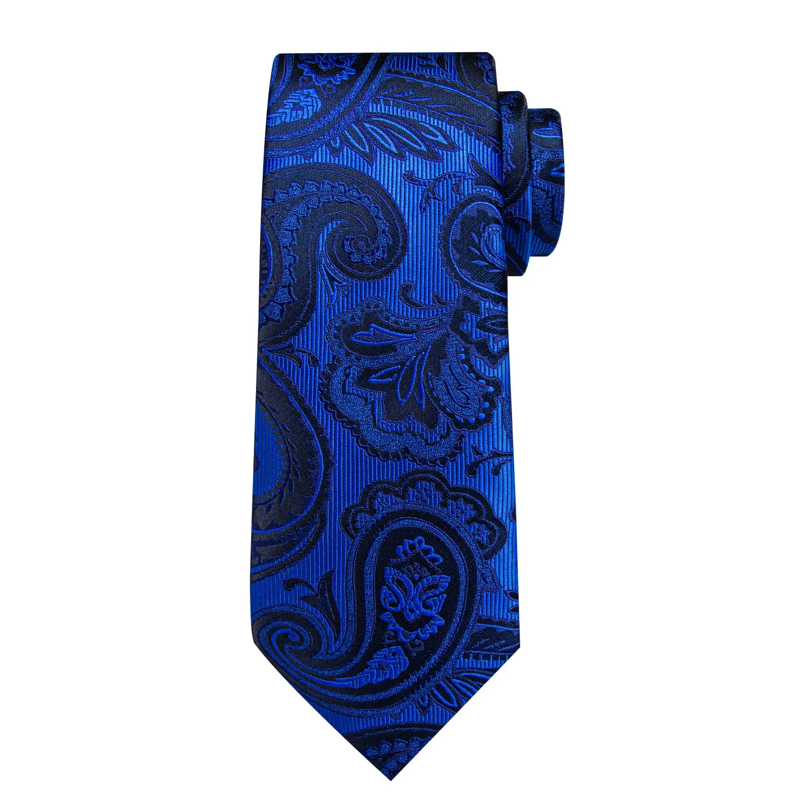 DiBanGu Dress Tie Navy Blue Floral Men's Silk Tie Handkerchief Cufflinks Set